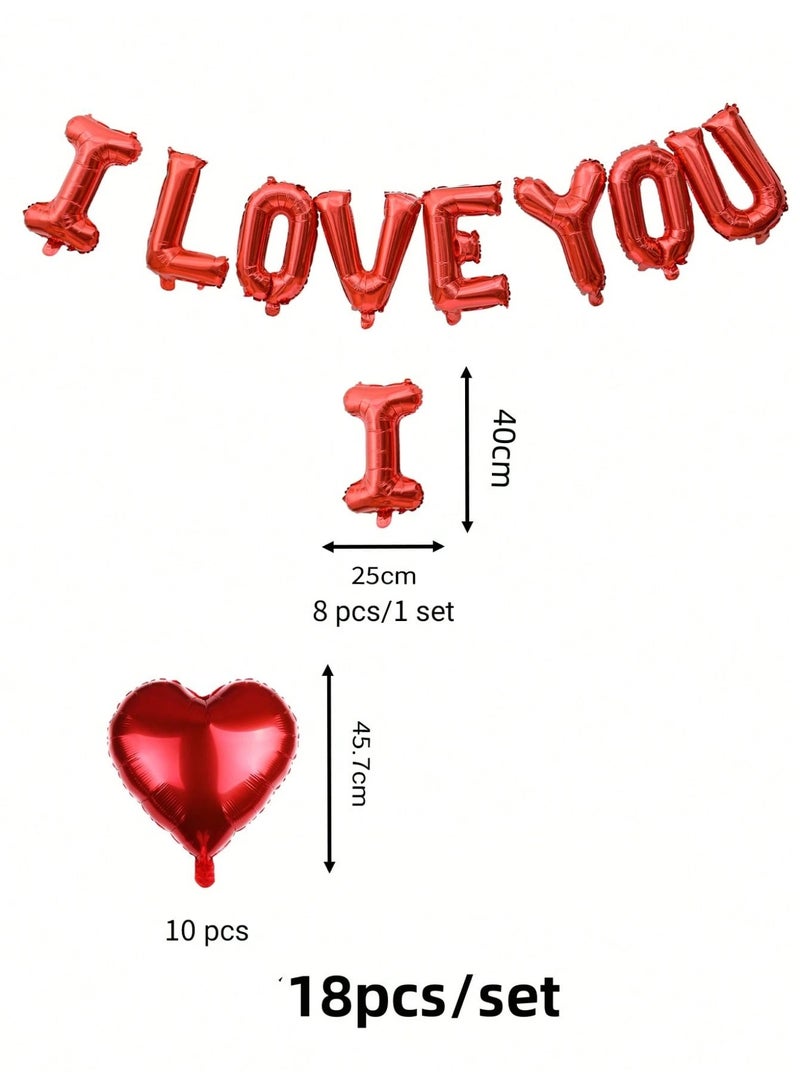 Valentine's Day decorations set of 18 pieces featuring the words "I love you" and heart-shaped balloons to add a romantic touch to Valentine's Day celebrations, anniversaries, engagement parties, and romantic surprises. - Image 5